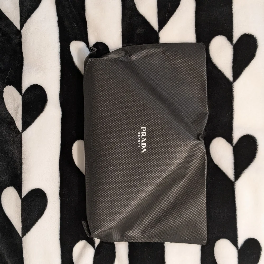New Prada Beauty Pouch With Dust Bag Cosmetic Bag Pink Black Triangle Zipper Bag - Picture 7 of 11